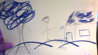 Drawing of a house, tree and person